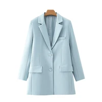 women fashion office wear single breasted blazer coat vintage long sleeve pockets female outerwear chic tops