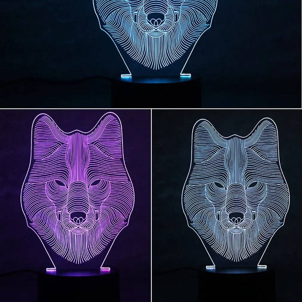 Красочные 3D ночной Светильник Волчья Голова Уход за глазами светодиодный