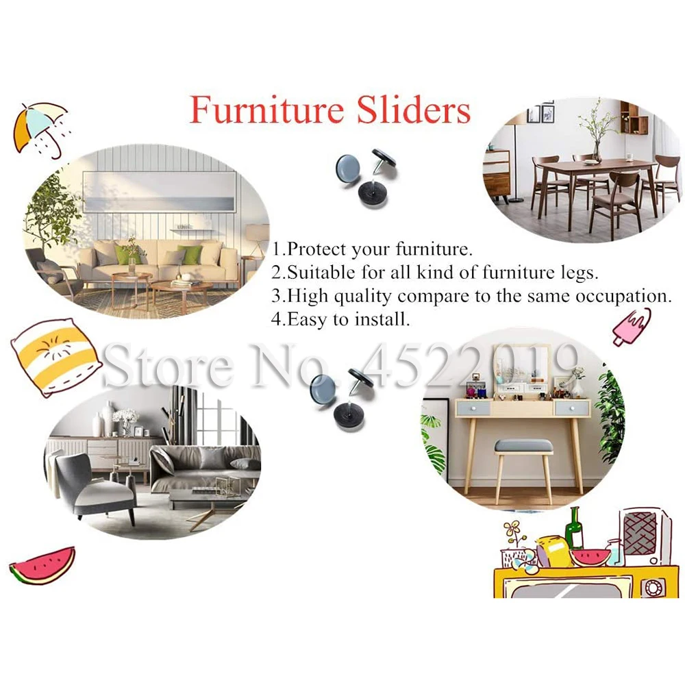 48Pcs Furniture Glide Nail-on Plastic Slider Pad Floor Protector for Wooden Leg Feet of Chair Table Sofa(Φ19mm or 0.75") |
