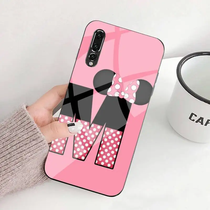 

Cartoon Mouse Bow 26 Letters DIY Printing Tempered Glass For Huawei P9 10 Plus 20 Pro Mate9 10 20 20pro Honor7A 8X 9 10 Nova3i 5