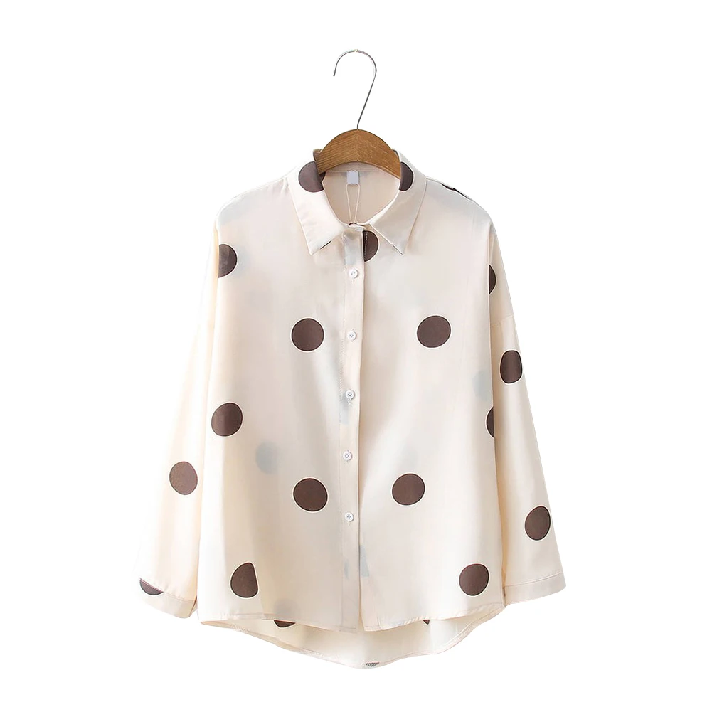 

Women Clothing Trend Casual Slim Autumn Long Sleeve Polka Dots Print Single-breasted Loose Shirt Blouse Top