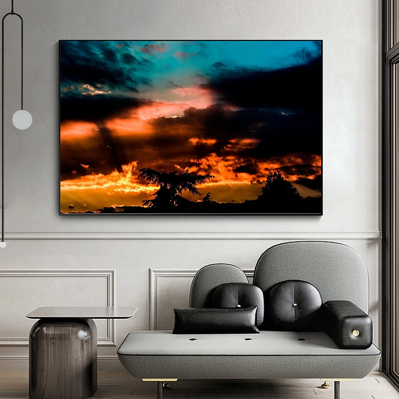 Цветной постер большого размера на холсте с изображением дерева Художественная