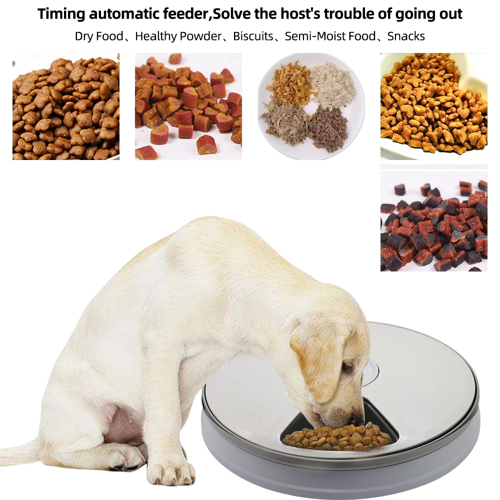 

Automatic Pet Feeder Dry Food Dispenser Dog Feeders Cat Dispenser With Voice Remind 6 Grids Pet Food Feed Tool 24h Timer