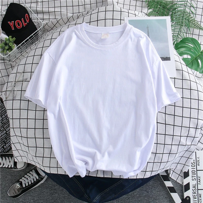 

2021 Men's short-sleeved T-shirt large size solid color cotton shirt O neck Korean summer