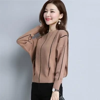 shzq womens spring and autumn new korean style bat shirt short round neck long sleeved pullover loose sweater fashion