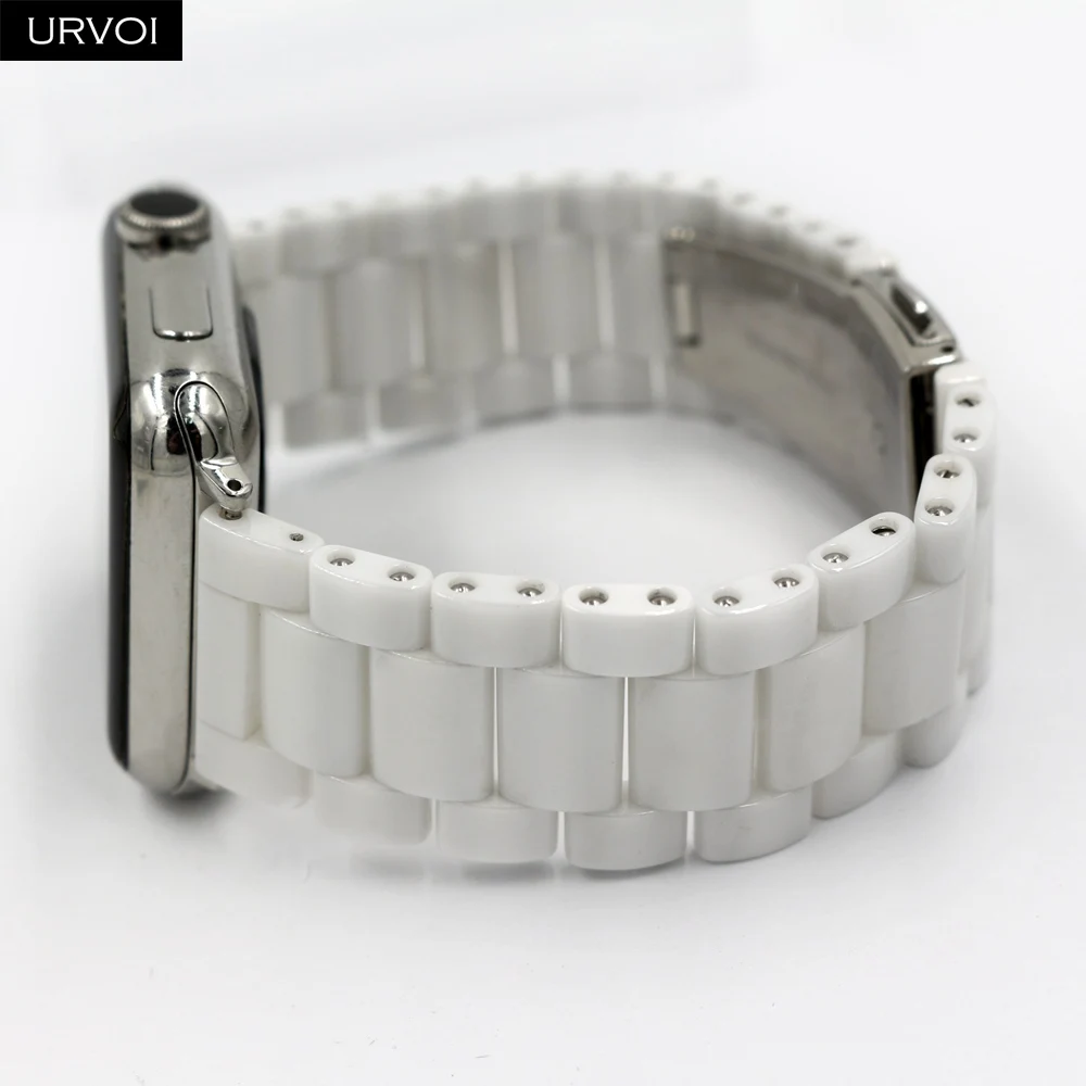 Браслет URVOI link для apple watch 5, 4, 3, полностью керамический ремешок для iWatch 40 мм, 44 мм, блестящая пряжка на запястье, современный дизайн