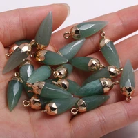 2pcs natural stone charms pendants pointed faceted green aventurine for jewelry diy accessories bracelet nacklace earring