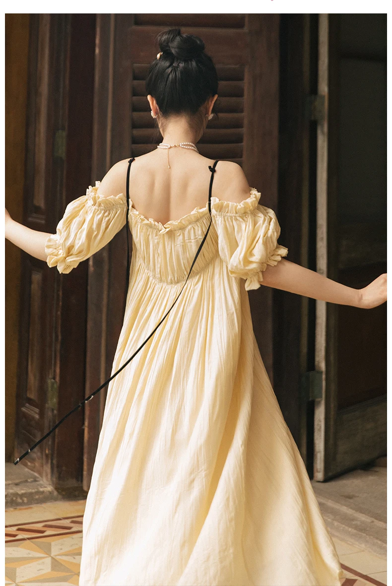 

Summer Off Shoulder Fairy Dress Korean Design Vintage Slash Neck Spaghetti Straps Puff Sleeve Princess Dresses Vestido Festa