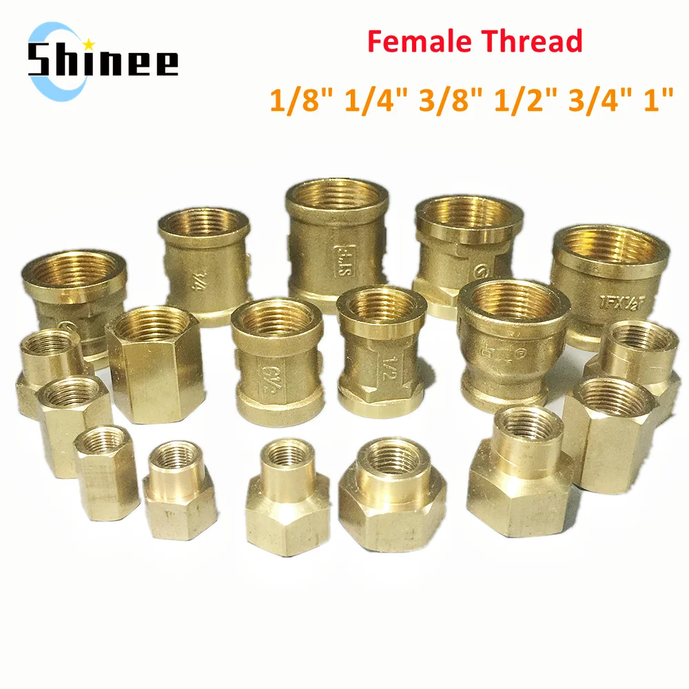 Brass Pipe Fitting Copper Hose Hex Coupling Coupler Fast Connetor Female Thread 1/8" 1/4" 3/8" 1/2" 3/4" BSP For Water Fuel Gas