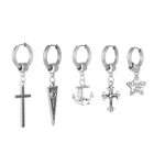 Женские и мужские серьги-кольца Goth, Винтажные серьги из нержавеющей стали в форме листьев и якоря, украшение для вечеринки