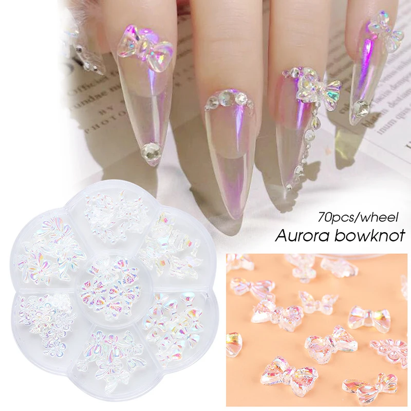 

35/70PCS Colorful Nail Art Decorations Mix 3D Bowknots Butterfly Designs Holographic Manicure Accessories NEW