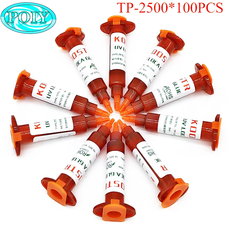 100 шт./лот 5 г TP-2500 LOCA UV клей жидкий оптический прозрачный клей tp 2500 uv клей tp2500 для сенсорного экрана samsung galaxy iPhone