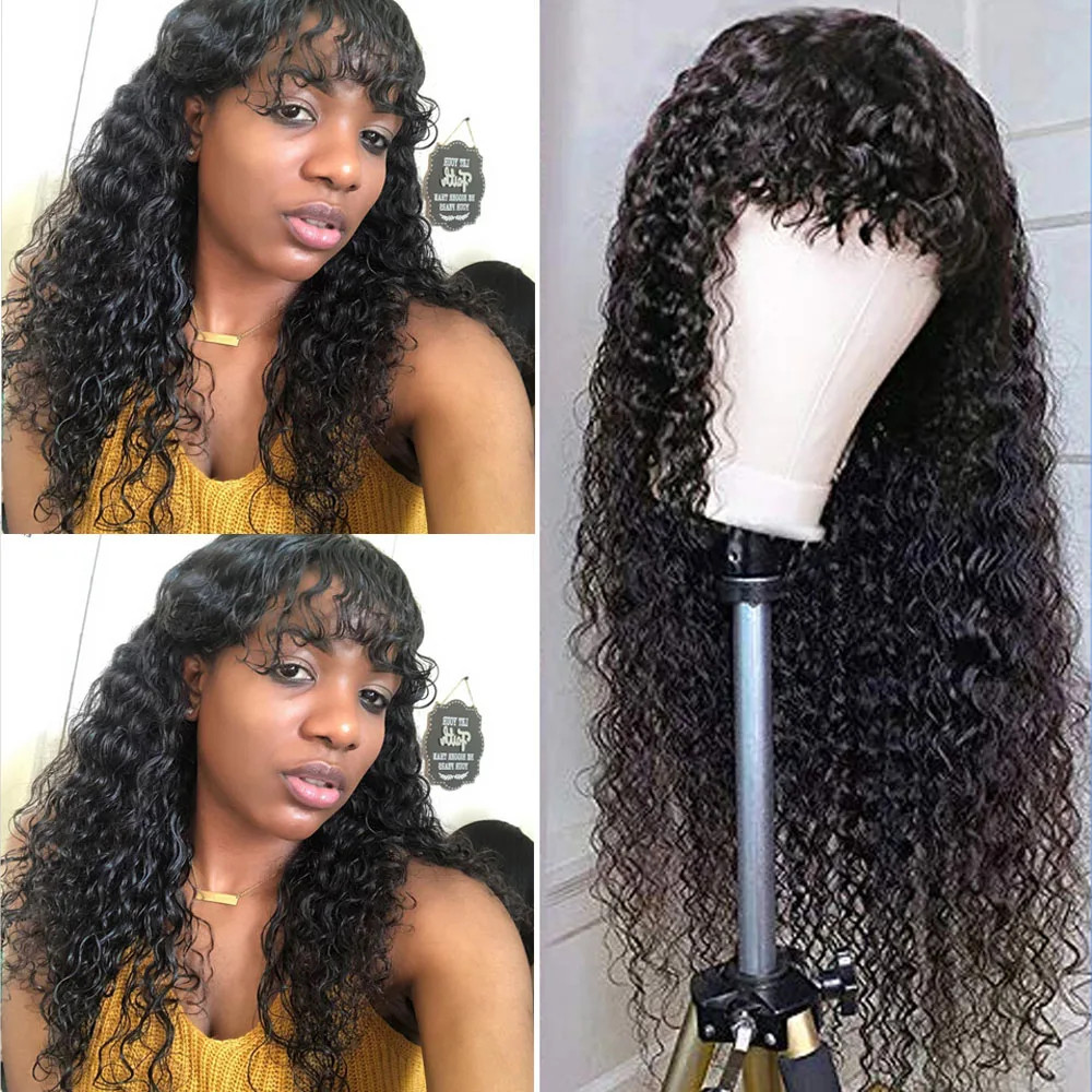 Дешевые вьющиеся бразильские волосы с челкой длинный парик водной волной из