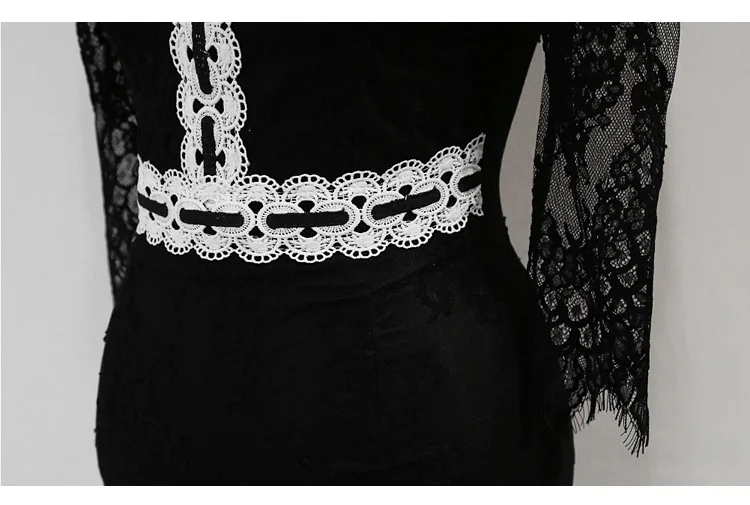 

2021 New Summer Lace 3/4 Sleeve Bandage Dress Women Sexy Hollow Out Black Club Knee Length Celebrity Evening Party Dress Vestido