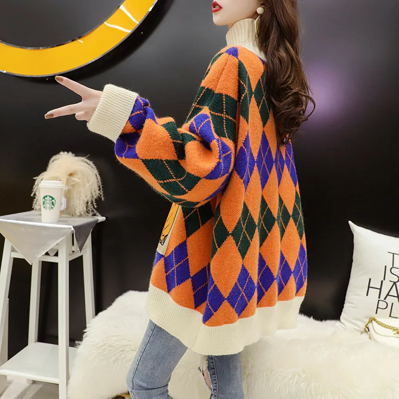 Пуловер EBAIHUI с воротником-хомутом в стиле оверсайз свитер женская верхняя одежда