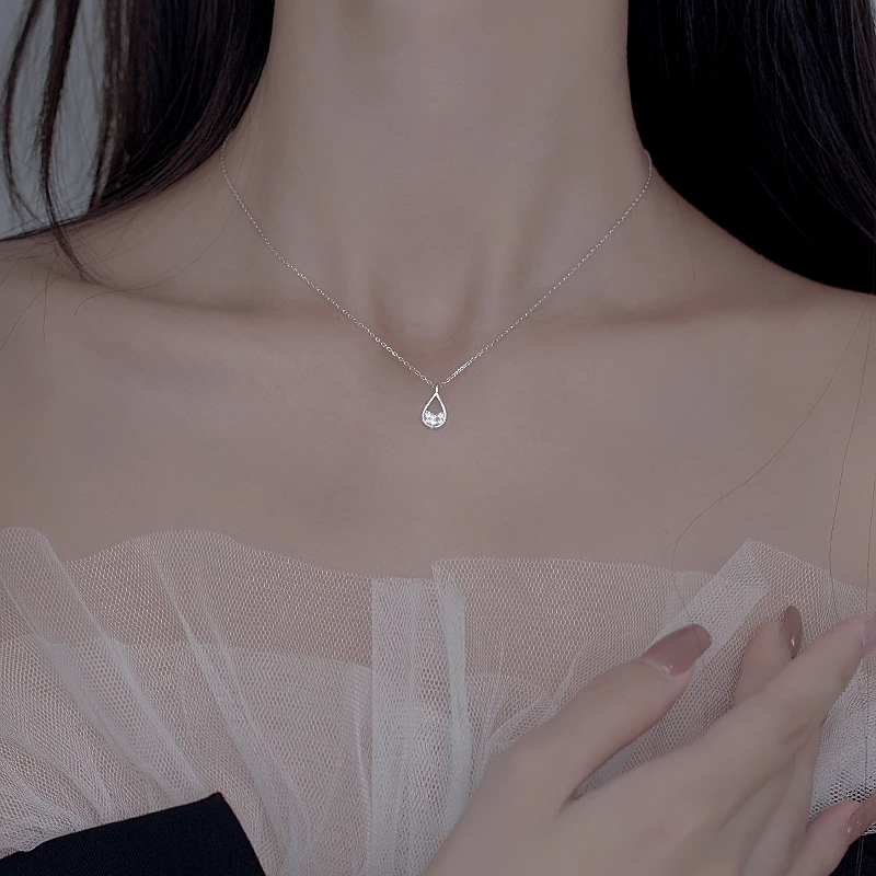 

925 Sterling Silver Waterdrop Necklace for Women Shiny CZ Clavicle Chain Charm Necklaces Party Jewelry New