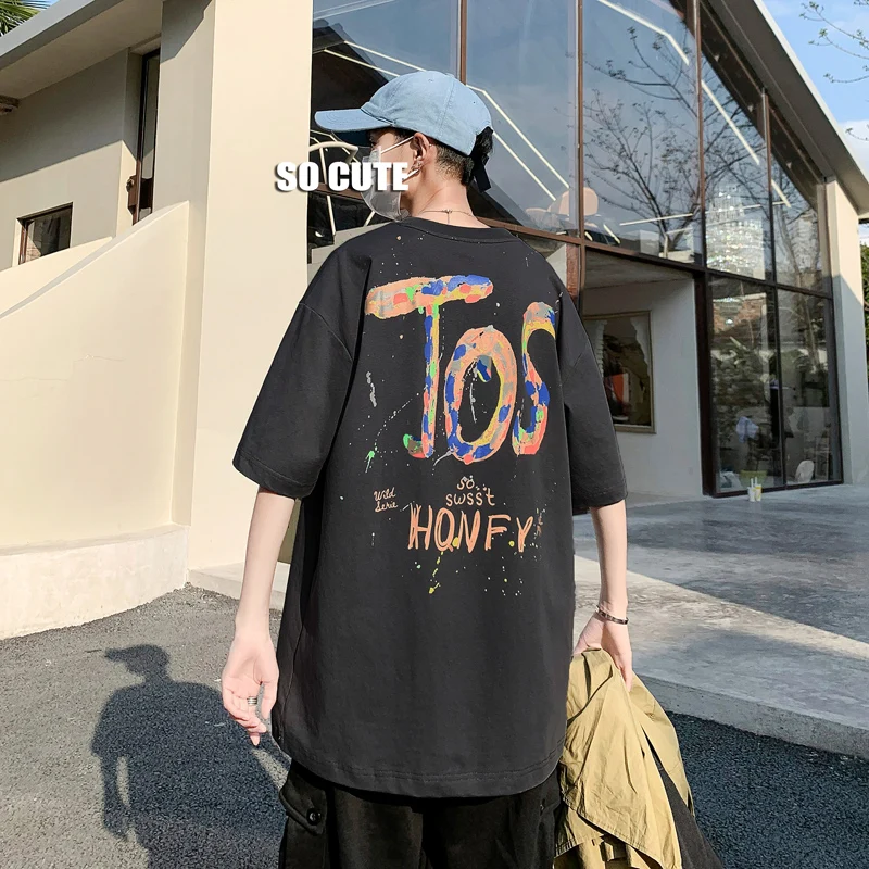 

6 Colors Fashion Brand Men Splash-ink T-Shirt Summer New Mens Colored Letters Tee Shirt Tops Half Sleeve T Shirts Male S-2XL