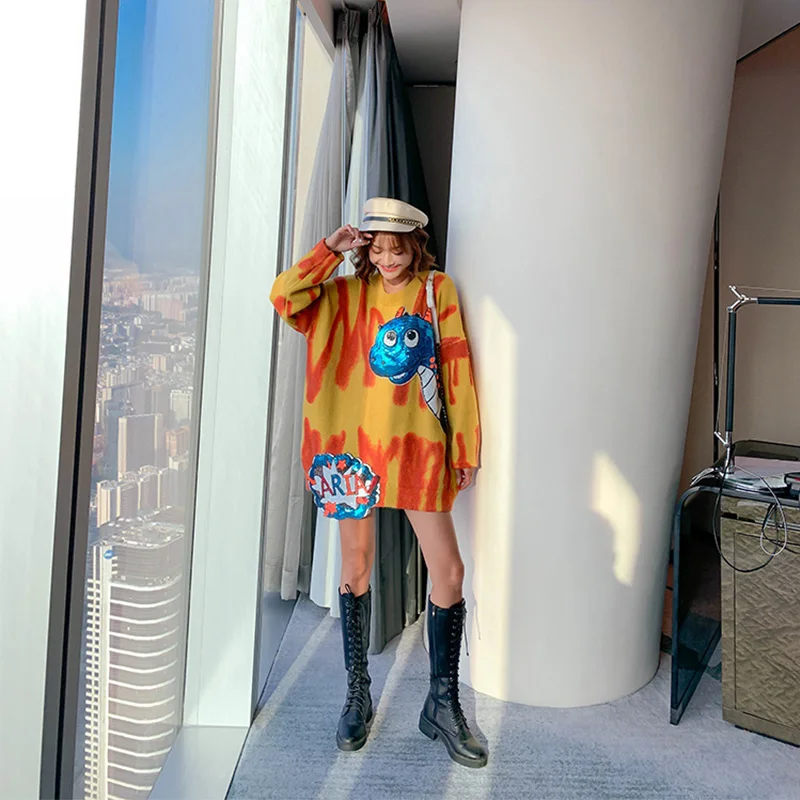 2020 Autumn knitted tops fashion sequins patch designs women chic sweaters | Женская одежда