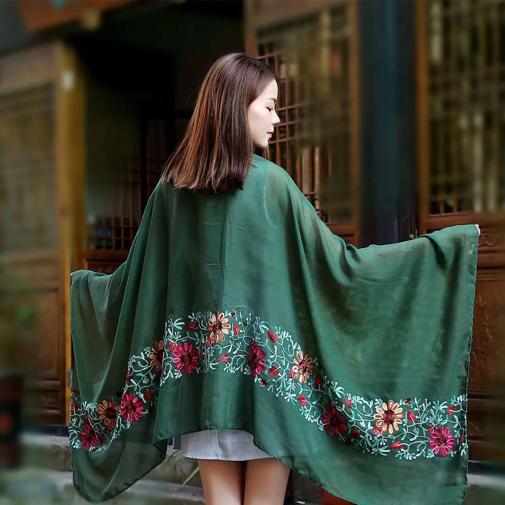 Женский простой вышитый шарф из вискозы с цветочным принтом шаль индийская