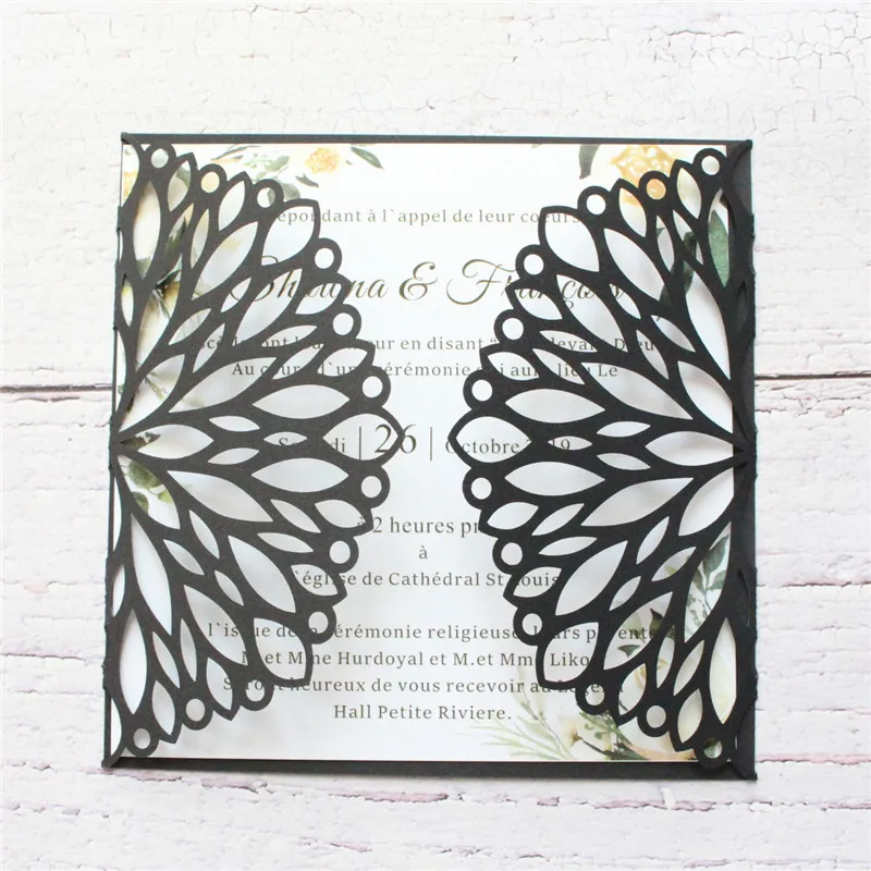 Элегантные свадебные приглашения Цветочные серые лазерная резка полые конверты
