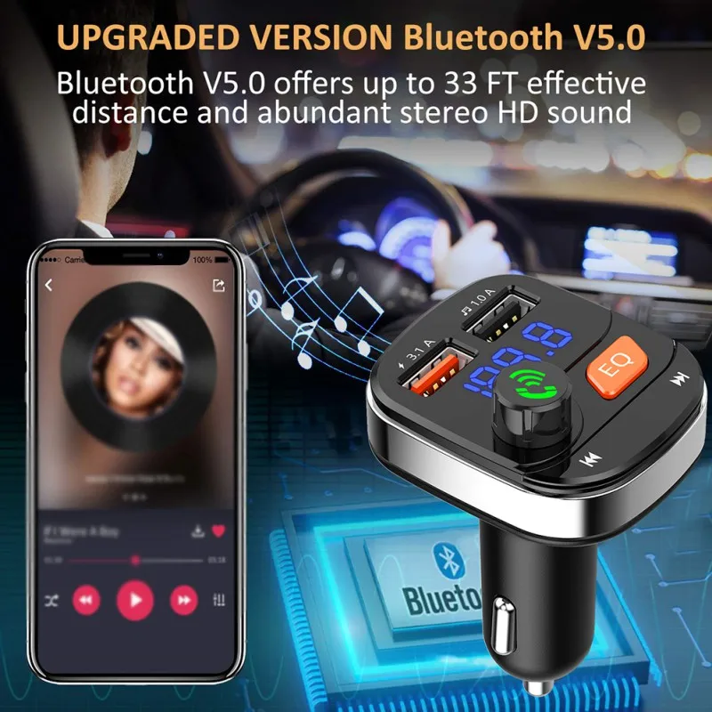 Автомобильный Bluetooth MP3-плеер 5 0 FM-передатчик USB быстрое зарядное устройство для