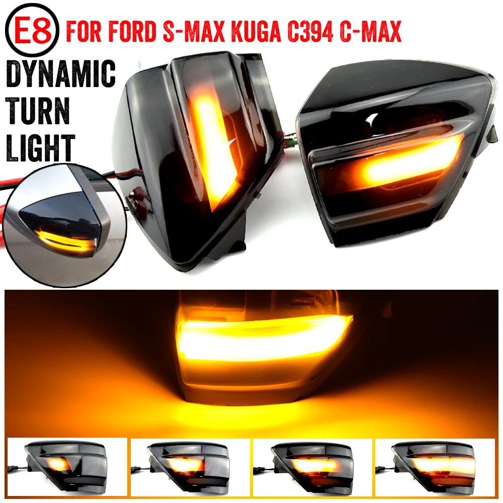 

2pcs LED Dynamic Mirror Indicator Light for For Ford S-Max 07-14 Kuga C394 08-12 C-Max 11-19 Flowing Turn Signal Blinker Lamp