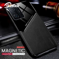 for xiaomi 11t pro case leather texure car magnetic holder cover xiomi mi11t mi 11t 11 t 11tpro silicone frame shockproof coque