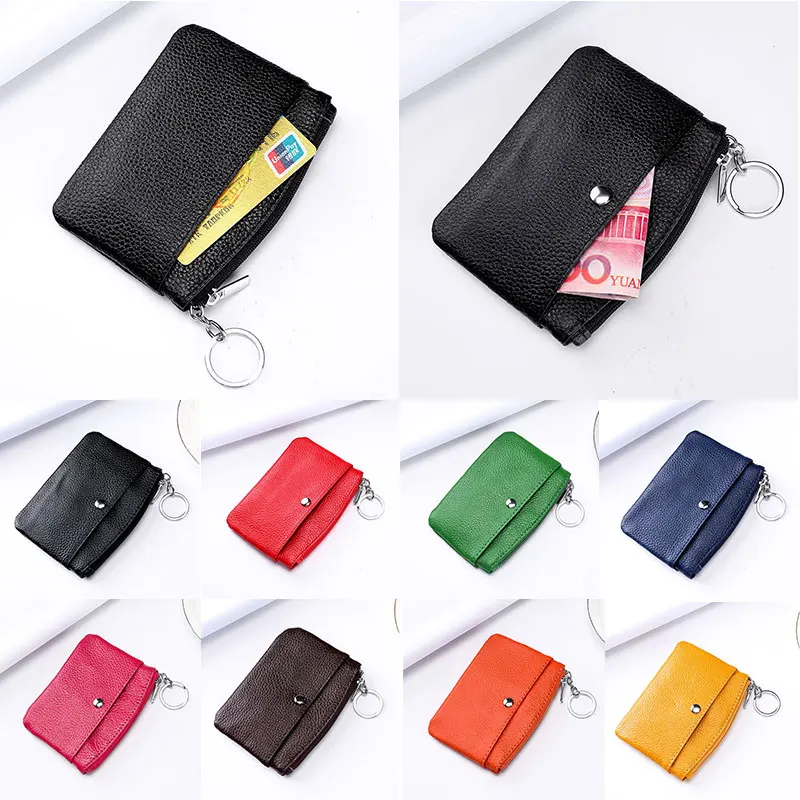 

1PC Genuine Leather Coin Purse Stylish Pure Color Short Money Wallets For Women Fashion Short Wallet Coins Card Photo Holder