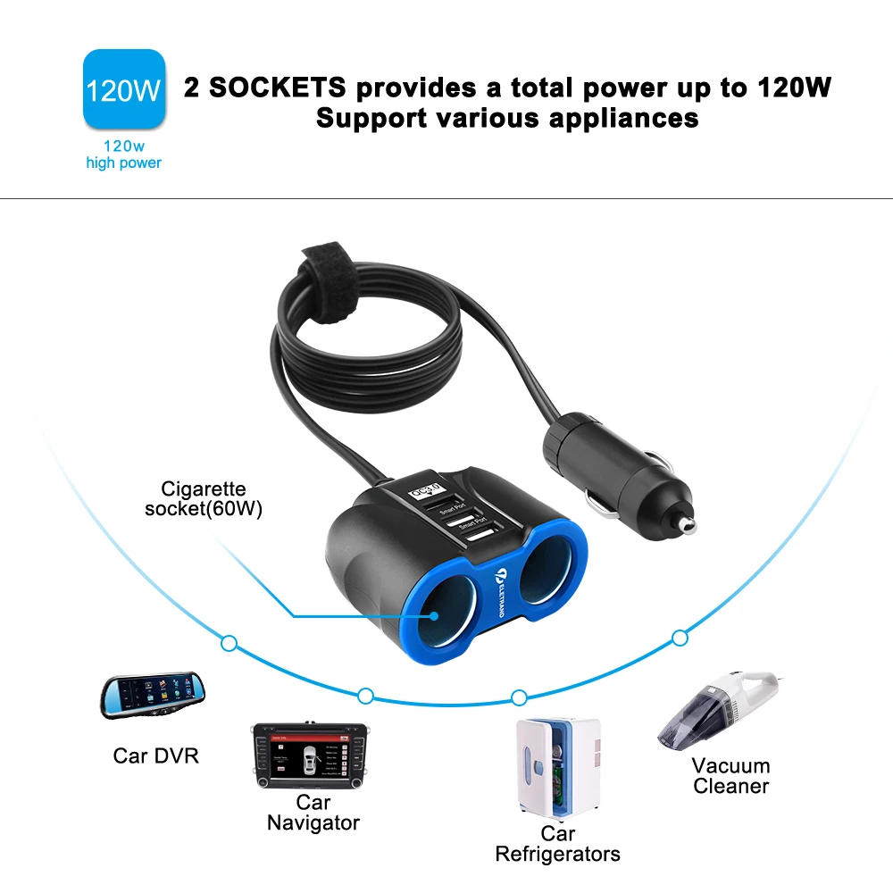 Автомобильное зарядное устройство Rocketek с несколькими usb портами 3A 3 быстрая