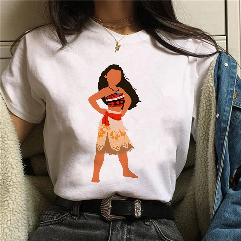 

Moana T Shirt Women Summer fashion High Quality t-shirt casual white print O-Neck Island Princess Trio female woman top tees