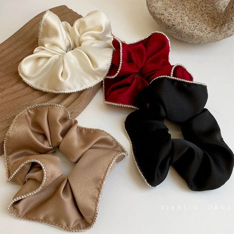 Retro French solid color bordered large intestine hair ring simple Korean net red ins headband tied rope female |