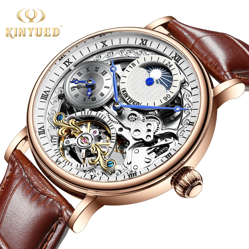

Top Brand KINYUED Watch Automatic Mens Mechanical Watches Moon Phase Multiple Time Zone Men Wristwatches Man rolojes hombre 2020