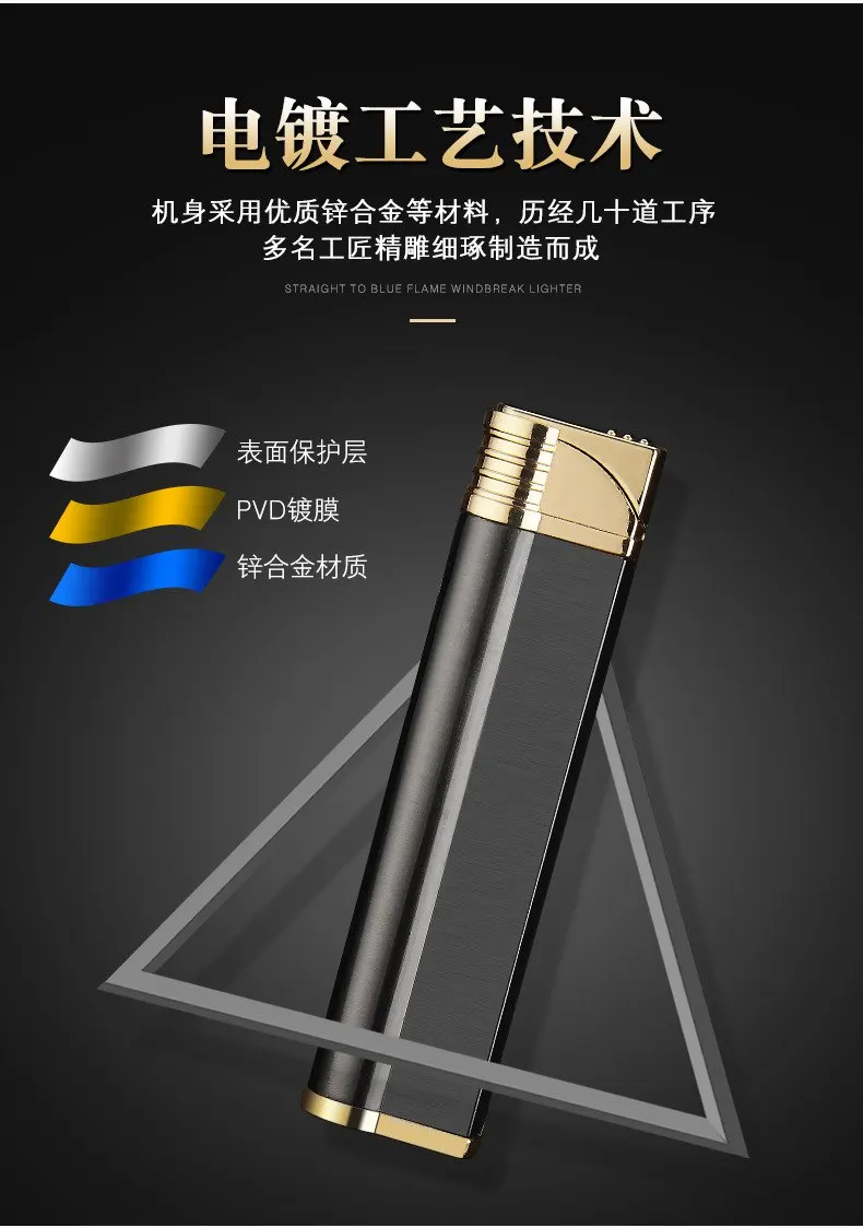 Портативная газовая зажигалка с защитой от ветра, голубого пламени, небольшой фасонный факел, многоразового использования, металлические зажигалки, креативная зажигалка