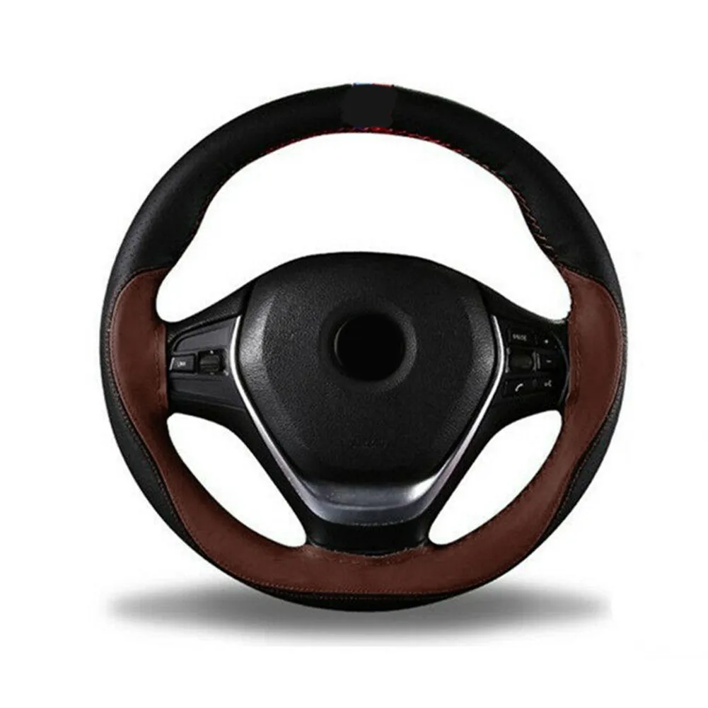 

DIY Steering Wheel Cover Microfiber Soft 1pcs Black + Coffee High Quality