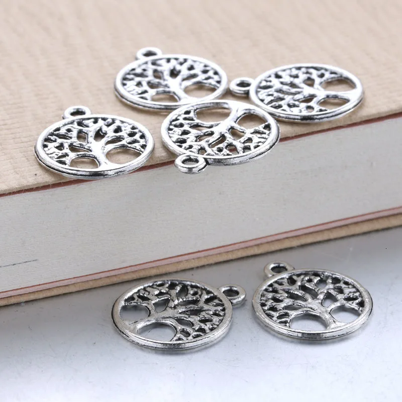 100pcs 15x15 мм Античное серебряное дерево жизни Мода Подвески Цепочки и ожерелья ювелирные аксессуары-кулоны решений человек Для женщин ретро Стиль ювелирные изделия