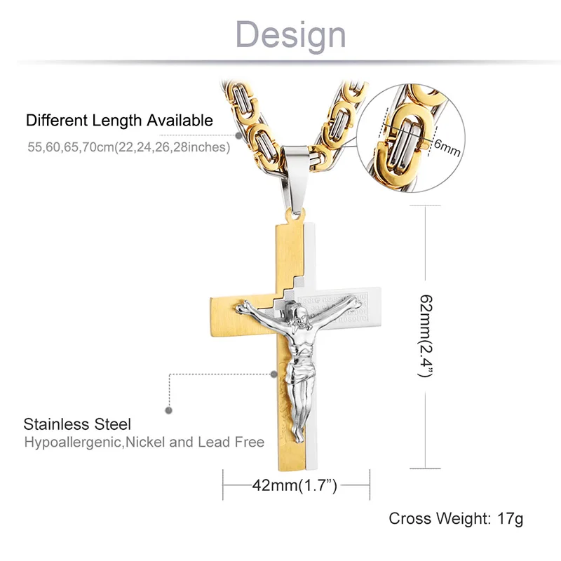 Библейский крест Иисуса Христа кулон ожерелье мужской золотой цвет нержавеющая