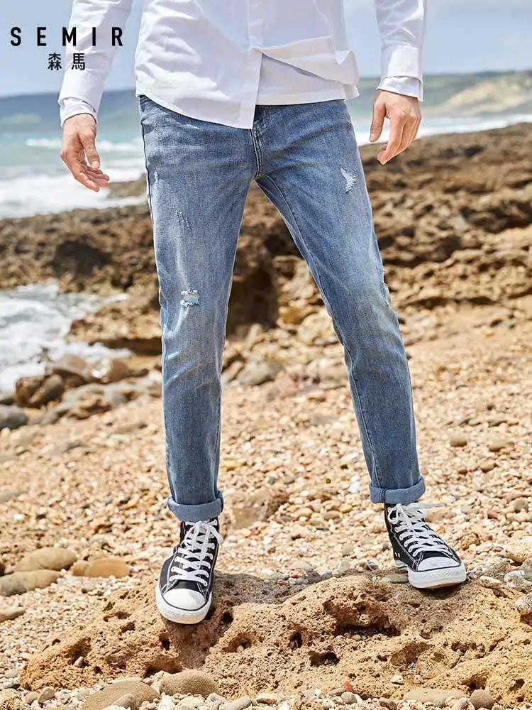 SEMIR мужские облегающие джинсы с потертостями потертые из мягкого хлопка