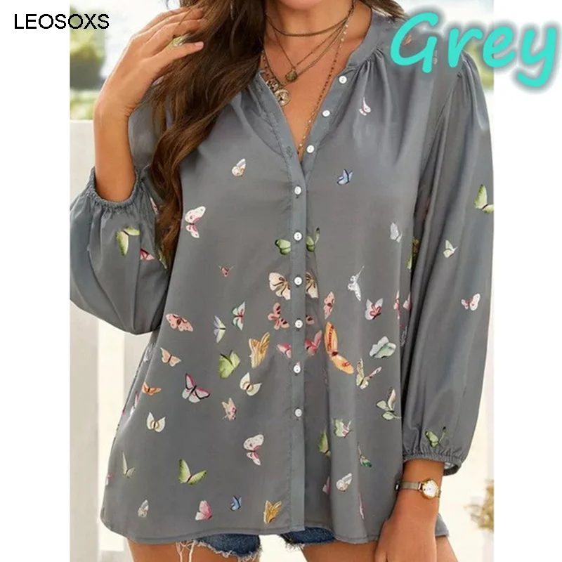 

Women's Summer Blouses 2021 New Casual Loose Printing Top Long Sleeve Lapel Shirt Temperament Elegant Women Clothing