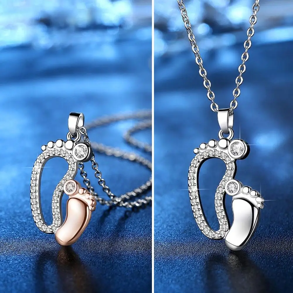 

Fashion Boutique Lovely Big And Small Foot Pendant Women's Necklace Mother's Day Family Gift Temperament Neck Decor Jewelry