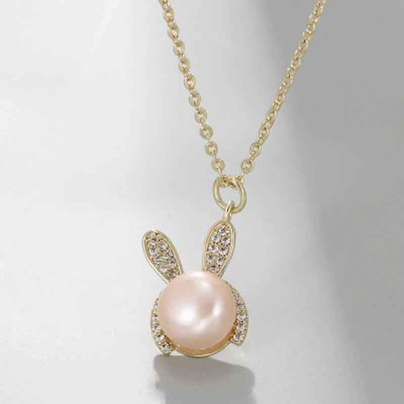 

Fashionable copper inlaid pearl new rabbit necklace with micro inlaid zircon clavicle chain jewelry