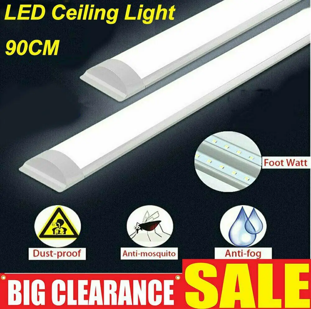 

2PCS 90cm LED Tube Light 30W T10 SMD2835 Surface Mount Integrated Purification Lamp for Indoor 85-265V