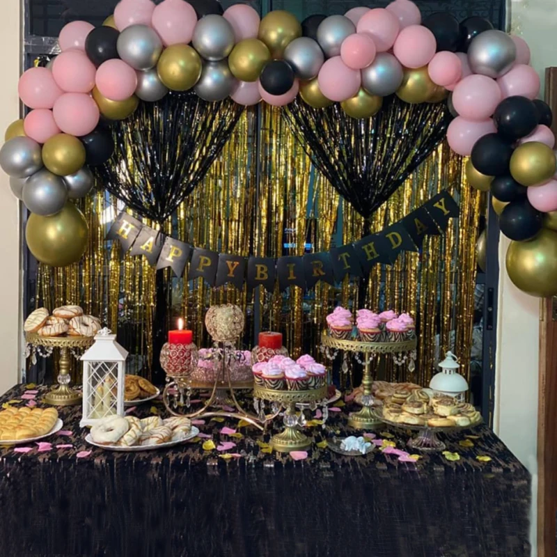 

Balloons Arch Kit Happy Birthday Letter Banner Pink Black And Gold Silver Balloon Garland Set Birthday Party Balloon Decoration