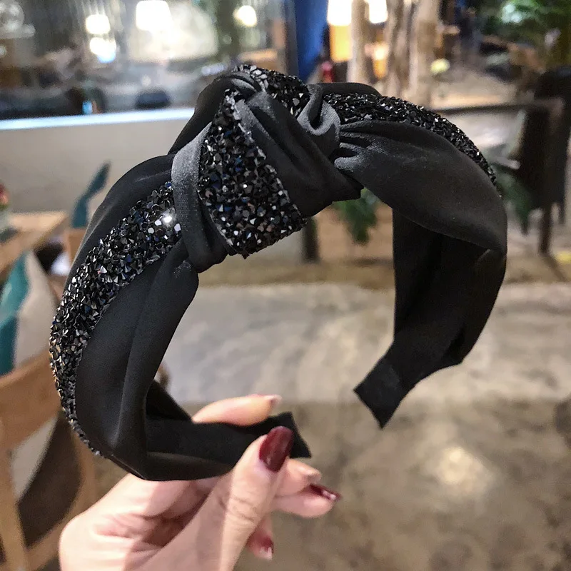 Обруч для волос Женский со стразами сатиновый |