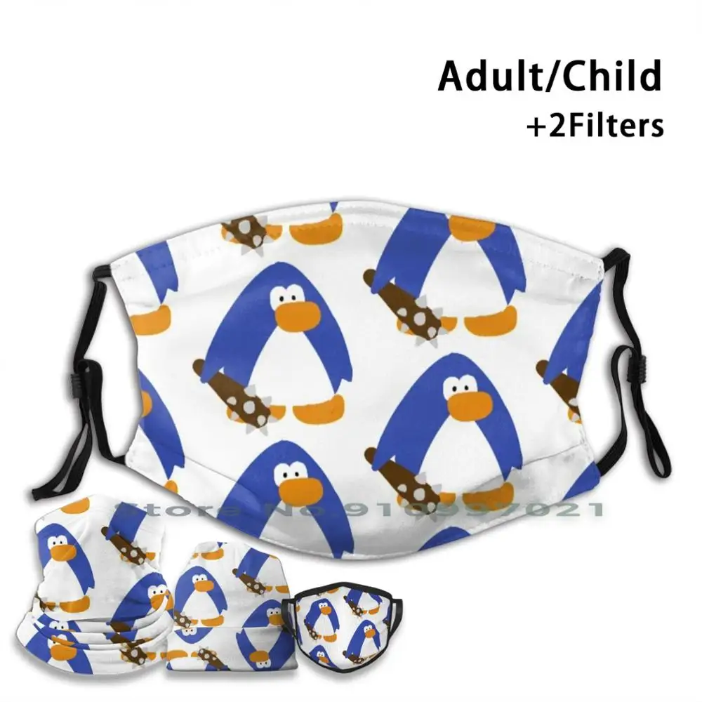 

Penguin Club Custom Design For Child Adult Mask Filter Washable Face Mask Penguin Club Club Penguin Penguin Club Penguins Snow