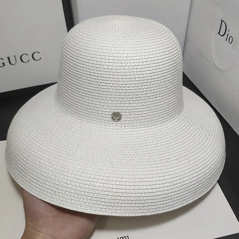 

2020 Fashion New Elegant Jazz Hats For Women White Sun Hat Men Formal Blue Summer Beach Cap Letter M Fedora Straw Hat