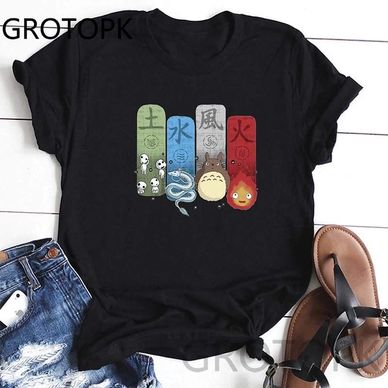 

Ghibli Elemental Charms 90S T-Shirts Spring T-Shirt Printed Loose Casual Women Short Sleeve O-Neck Tees Tops