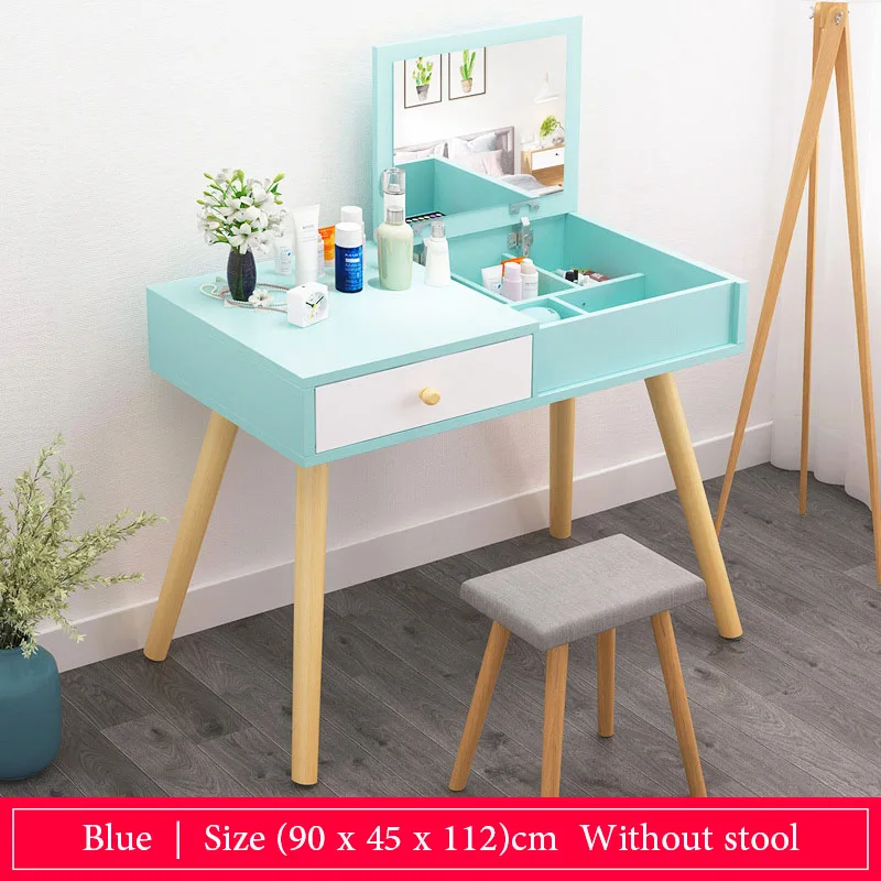 90cm-blue Комоды деревянное зеркало туалетный столик косметическое хранение Органайзер шкаф простой тщеславие Мода для мебели спальни - Цвет: 90cm-blue