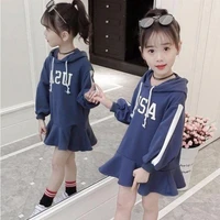 beautiful letter hooded long kids dresses teenage girl dress children clothing spring autumn wedding party dress plus size