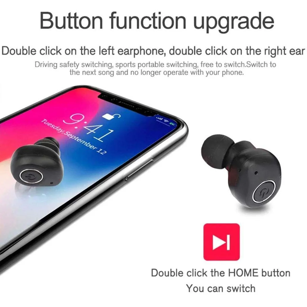 Размер Беспроводной наушники вкладыши TWS Bluetooth 5 0 с зарядный чехол
