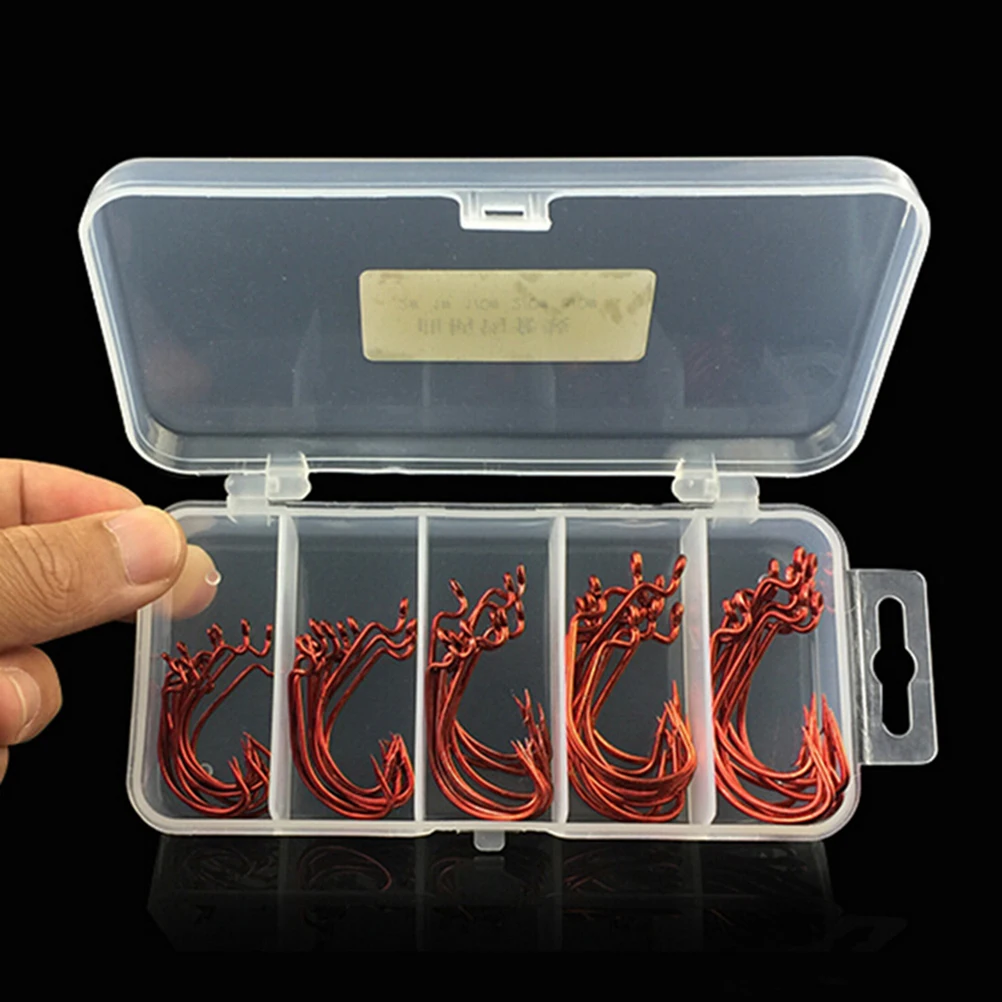 

51 PCS/Set Red Worm Hook High Carbon Steel Fishing Hook For Texas Rig Soft Bait 2# 1# 1/0# 2/0# 3/0#